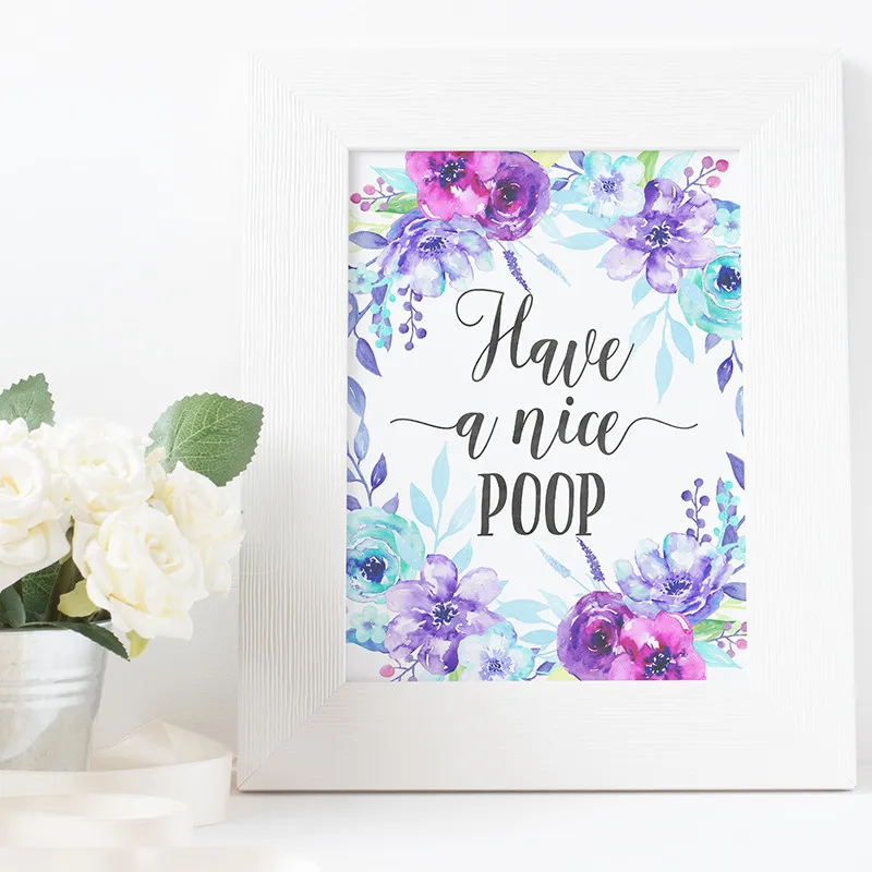 Funny-Bathroom-Flush-Toilet-Sign-Kids-Room-Decor-Quotes-Blue-Flowers-Posters-and-Prints-Watercolor-Canvas (2)