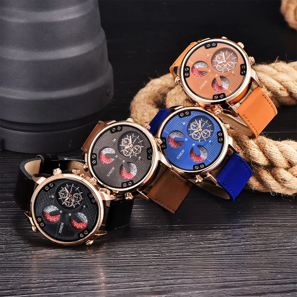 

XINEW Brand Luxury Men's Aviator White Automatic Mechanical Date Day Leather Wrist Watches Montre Men's Business Watches#77