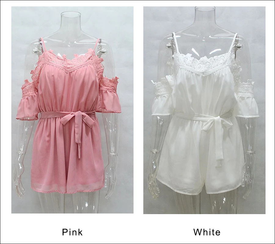 Gladiolus Chiffon Romper Women Short Sleeve Belt Tunic Lace Backless Women Sexy Playsuit 2019 New Summer Rompers Womens Jumpsuit (28)