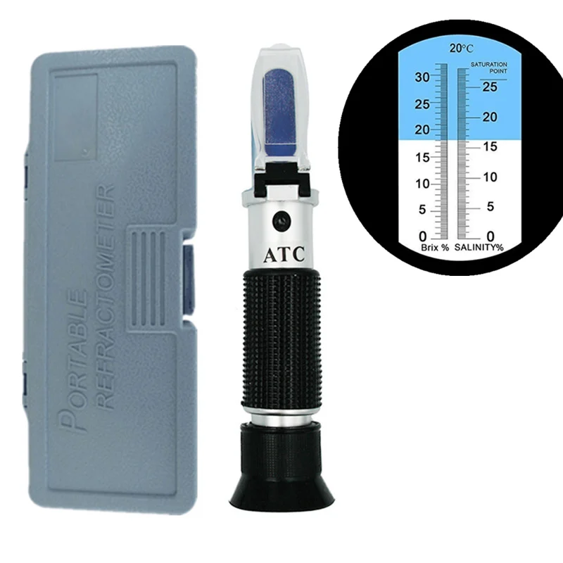 

2 in 1 food Salinity Refractometer 0-28% and Sugar Concentration Meter Densimeter 0-32% Refractometer with Retail Box 40% off