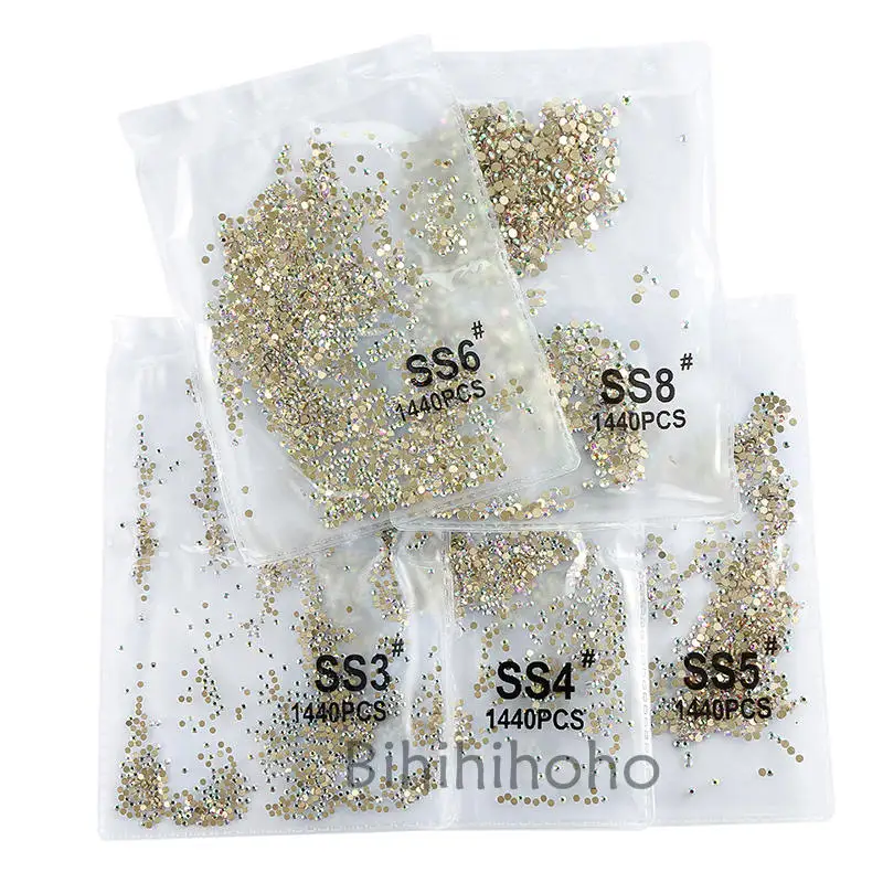 

SS3-SS8 1440pcs Flatback Nail Crystals Rhinestones for Nails 3D Nail Art Decorations DIY Glass Gems Stones AB Clear Decoration