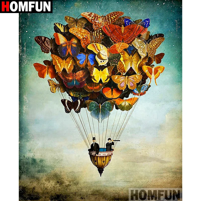Алмазная живопись HOMFUN воздушный шар с принтом &quotБабочки&quot картина из