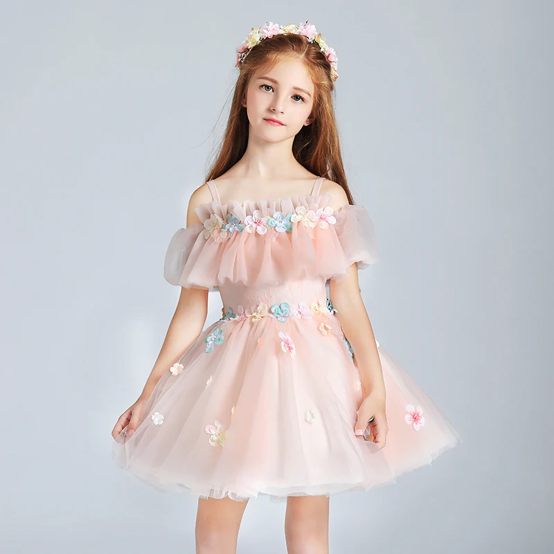 

Luxury Kids Dress for Girls Wedding Floral Mesh Girl Dress Elegant Princess Party Pageant Formal Gown for Teen Children S267