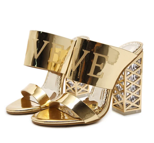 Eilyken/женские босоножки; коллекция года; Летние сандалии-гладиаторы; женские босоножки на квадратном каблуке с кристаллами; обувь для вечеринок; размеры 34-40 - Цвет: golden