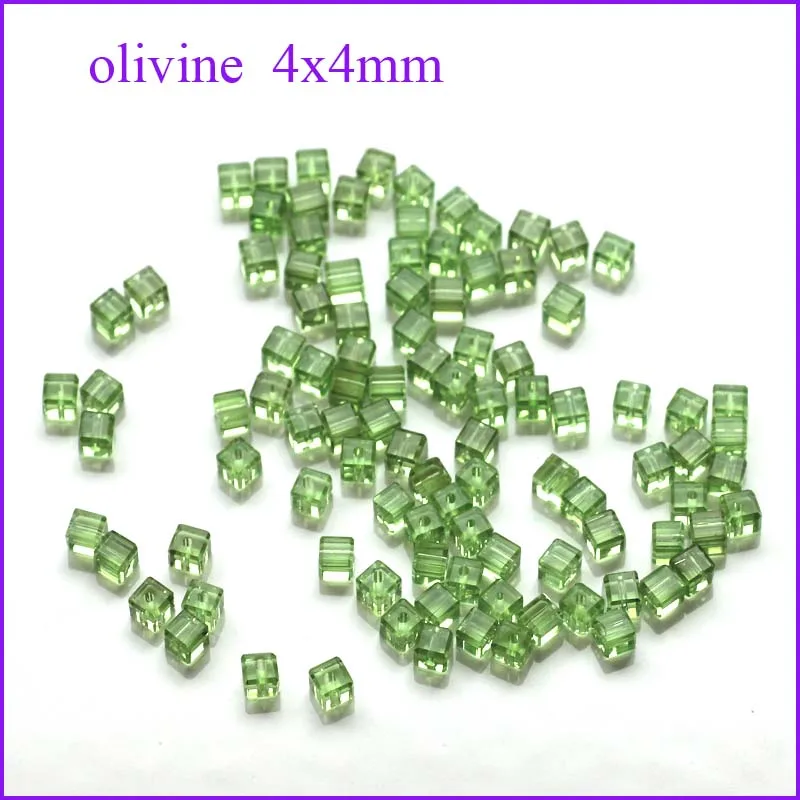 Бусины в виде хрустальных кубиков 100 шт./лот 4 мм квадратный хрусталь смешанного цвета бусины Силиконовые Прорезыватели DIY разделители бусины для браслетов - Цвет: olivine