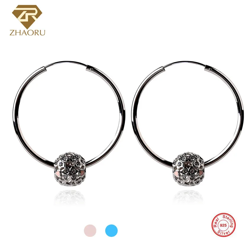 

ZHAORU Authentic 925 Sterling Sliver Earrings Enamal Crystal Earring with Ear Loop for Women Pandore Charm Fashion Jewelry Gift