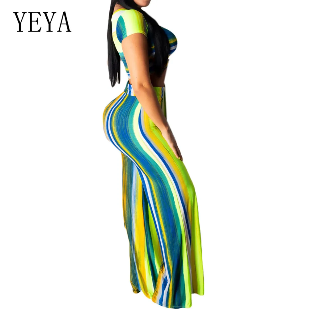 YEYA New Style Retro Striped Jumpsuits with Belt 2 Piece Sets O-neck Lace Up Top and Loose Pants Summer Casual Combinaison Femme YEYA New Style Retro Striped Jumpsuits with Belt 2 Piece Sets O-neck Lace Up Top and Loose Pants Summer Casual Combinaison Femme