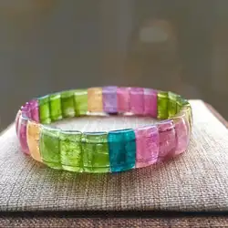 Оригинальные красочные натуральный Радужный Турмалин прямоугольник жесткий браслет из бисера Для женщин Для мужчин любовь подарок