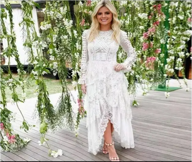 

white lace flower dresses new autumn and winter fashion chic party dress hot