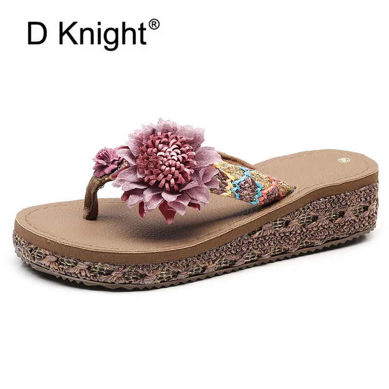 

Summer Women 4.5cm Heel Slippers Platform Sandals Flowers Clip Toe Lady Wedges Sandal Brand Flip Flops Shoes Women Beach Slipper