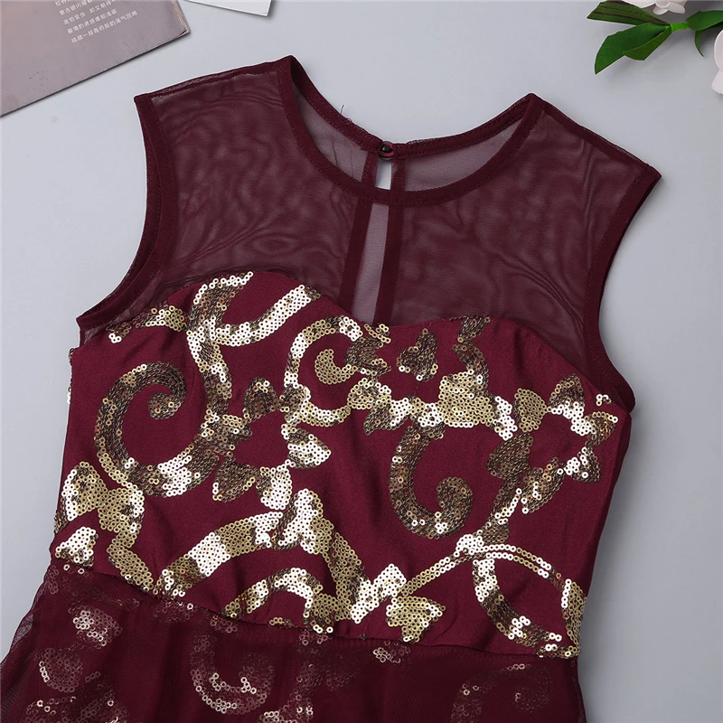 Kids Glittery Ballet Tutu Dress Gymnastics Leotard Dance Girls Floral Sequins Leotard contemporary Dress Lyrical Dance costumes