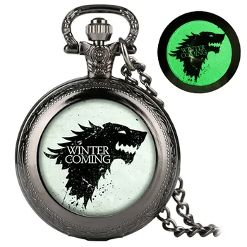

Luminous Design Game of Thrones Theme Quartz Pocket Watch Exquisite Necklace Chain Retro Clock Gifts for Children Men Women