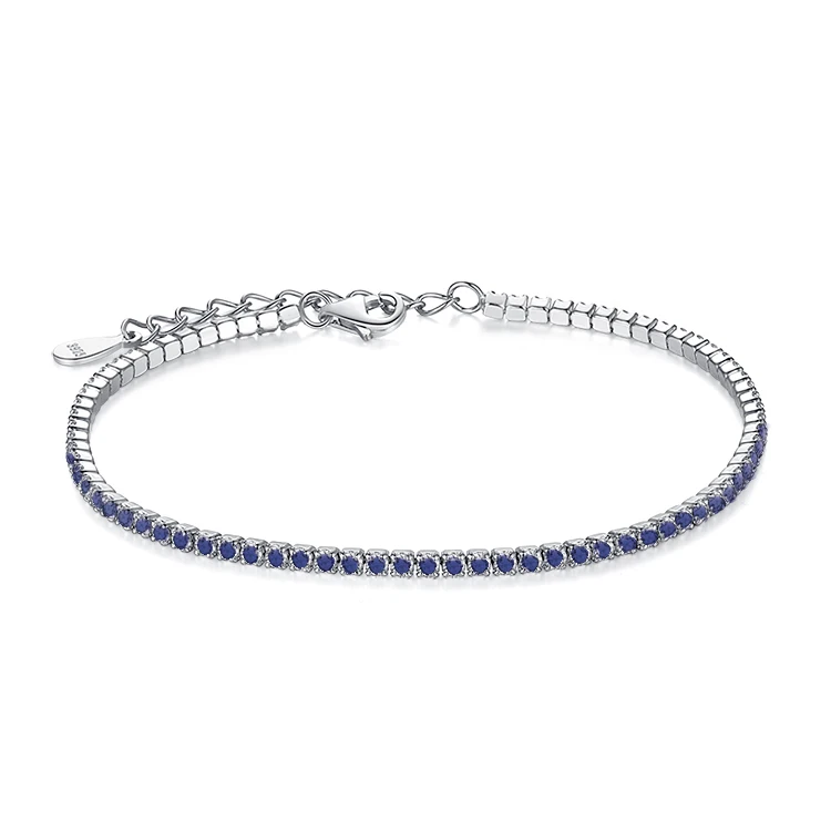 BELAWANG AAA+ элегантные Квадратные CZ теннисные браслеты и браслеты для женщин, 925 пробы, серебро, принцесса, CZ свадебные украшения - Окраска металла: blue