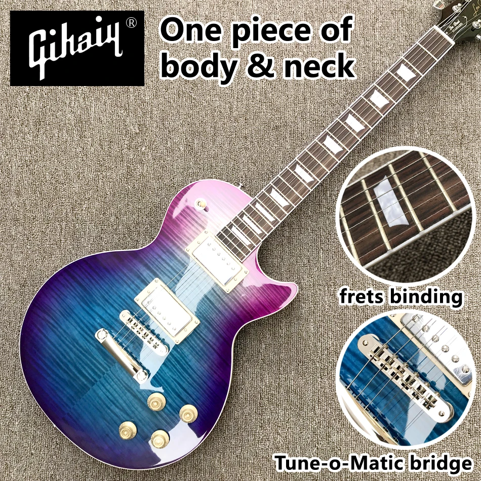 

High quality hand-made one piece of body & neck rosewood electric guitar, frets binding, Tune-o-Matic bridge, free shipping, 04