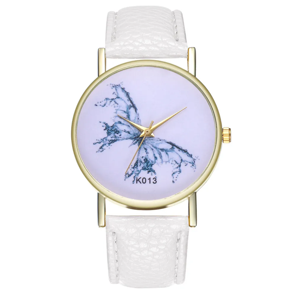 Multi-colored strap butterfly pattern dial Stylish full of art PU Leather Strap Analog Quartz Watch For Fashion Casual Women 