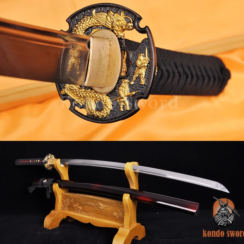 41" JAPANESE SAMURAI SWORD NAGINATA CLAY TEMPERED COPPER TSUBA SHELL DRAGON SAYA