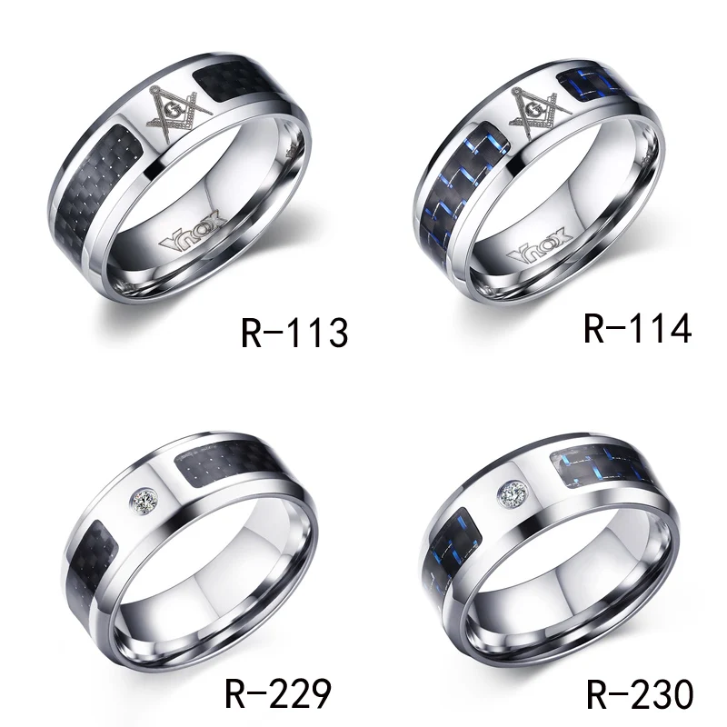 Vnox масонских Для мужчин кольцо Нержавеющая сталь и углерода Волокно 8 мм Панк Свадебные украшения американский размер 7 8 9 10 11 12