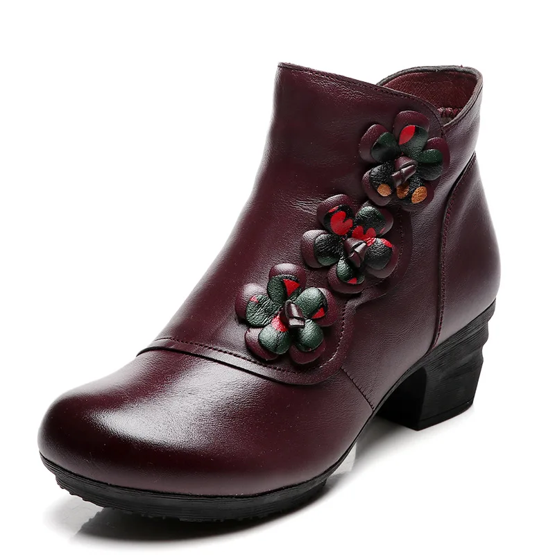 RUSHIMAN 2021 Autumn Winter new style leather boots women's boots round head mother's cotton shoes Martin RED boots size 35-41