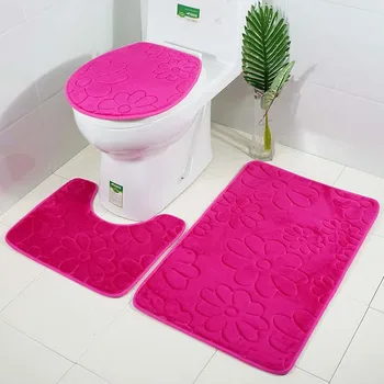 

3pcs/set Bath Toilet Mats Set Coral Fleece Closestool Bathroom Carpet 49x79cm Pedestal Rug 48x39cm Toilet Lid Cover 43x38cm