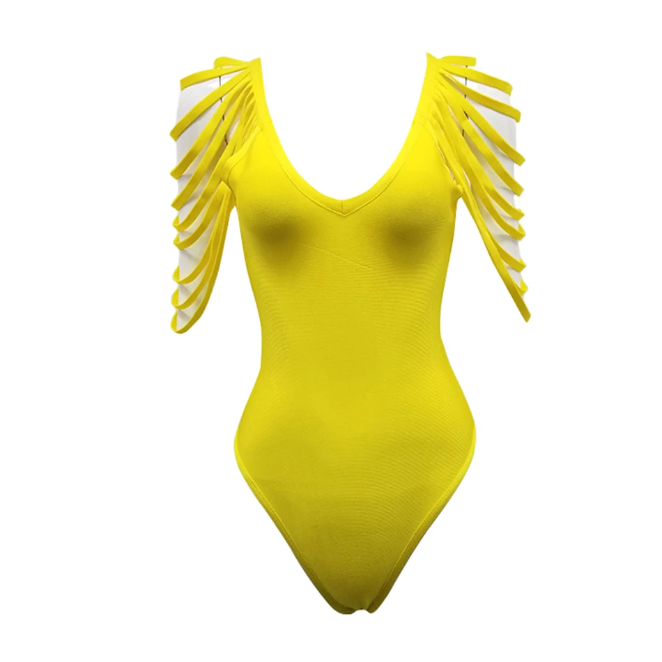 Сексуальные женские комбинезоны с кисточками, летние комбинезоны с вырезами, облегающие Элегантные Комбинезоны для вечеринок и клубов, женские боди - Цвет: Yellow