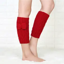 Зимние короткие гетры с бантом, женские красные сапоги, носки, Модные осенние вязаные гетры для девочек, Школьные носки до колена, 8 цветов