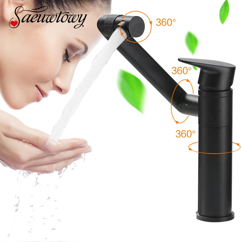 

Saeuwtowy Black Basin Faucet Deck Mounted Single Holder One Hole Hot & Cold Mixer Tap Pull Out Nozzle 2 waterways