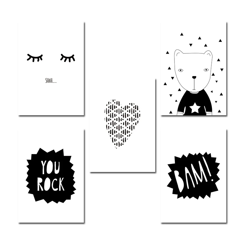 Black-White-Cartoon-Bear-Nordic-Poster-Nursery-Canvas-Wall-Art-Print-Modern-Painting-Decorative-Picture-Boys(10)