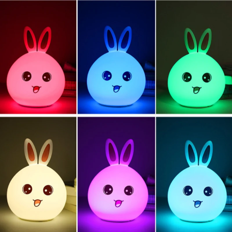 Пульт дистанционного управления Управление RGB кролик светодиодный ночной Светильник для детей Детские ночники многоцветный силиконовые ночной Светильник