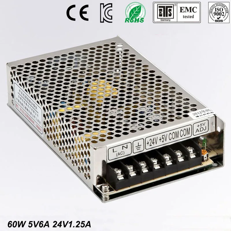 

double sortie 5 V 24 V D 60 W Bbloc d'alimentation AC a DC DC6A DC1.25A