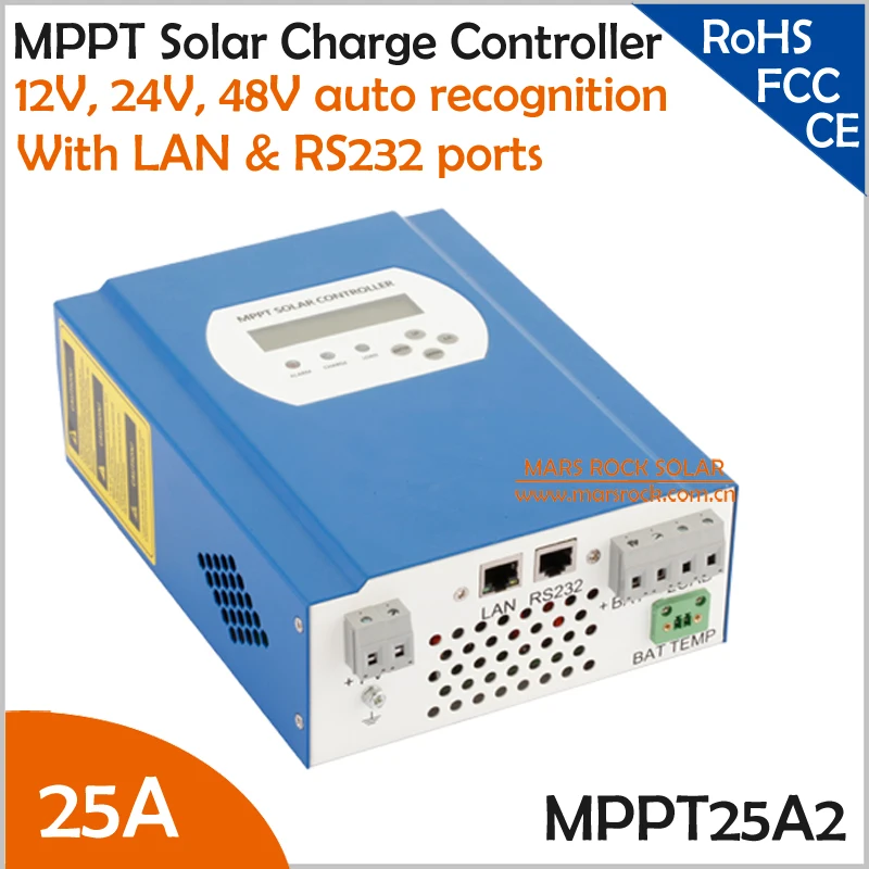 

25A 12V/24V/48V automatic recognition MPPT solar charge controller with RS232 and LAN communication function