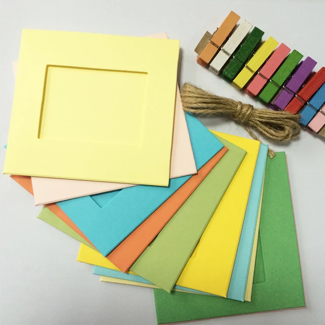 Creative colorful DIY paper frame with wood clips wall picture wall