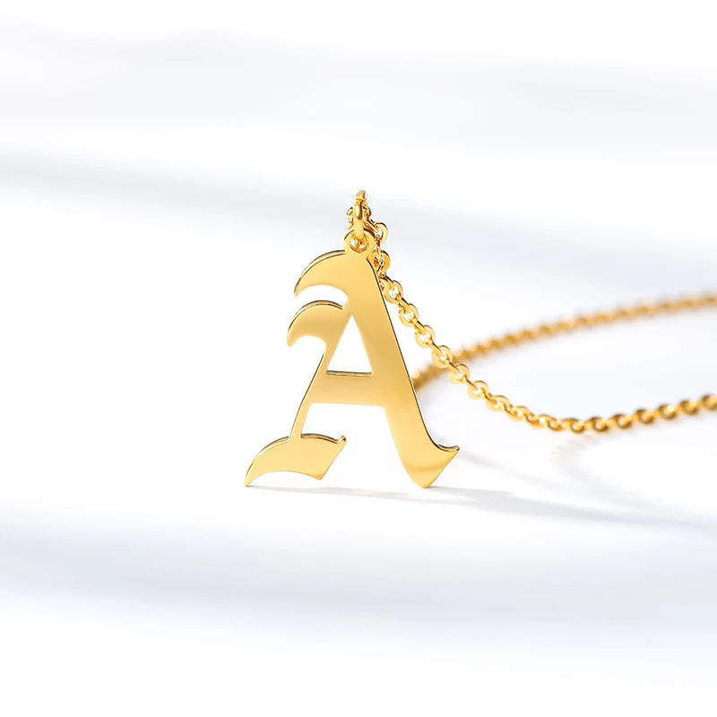 

Gothic Old English Initial Capital A-Z Pendant Necklace Stainless Steel Ancient English Letter Necklaces Personalized Jewelry