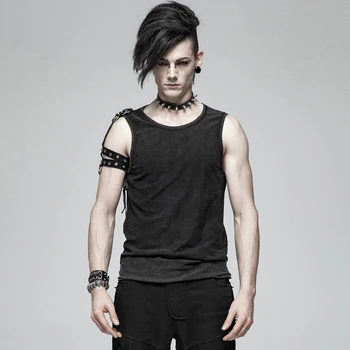

PUNK RAVE Men Punk Rock Simple Black Vest Casual Summer Sleeveless Men T-shirt Fashion Streetwear Personality Men Tank Tops