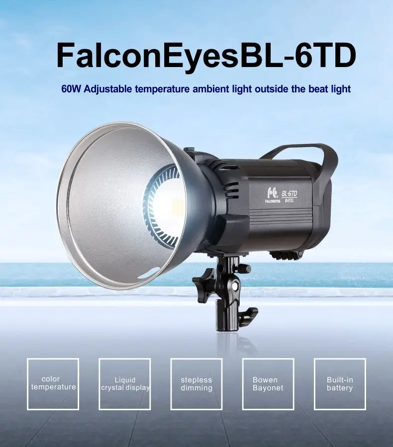 Falcon Eyes Battery LED Light 60W Photography Light Bi-color Adjustable Color Temperature Fill Light BL-6TD CD50