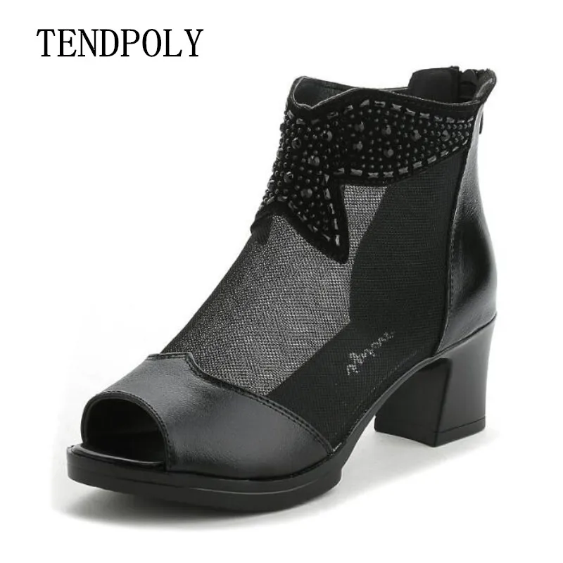 

new retro fashion mesh yarn sandals in summer with fish head genuine cowhide hot models national casual Women's singles shoes