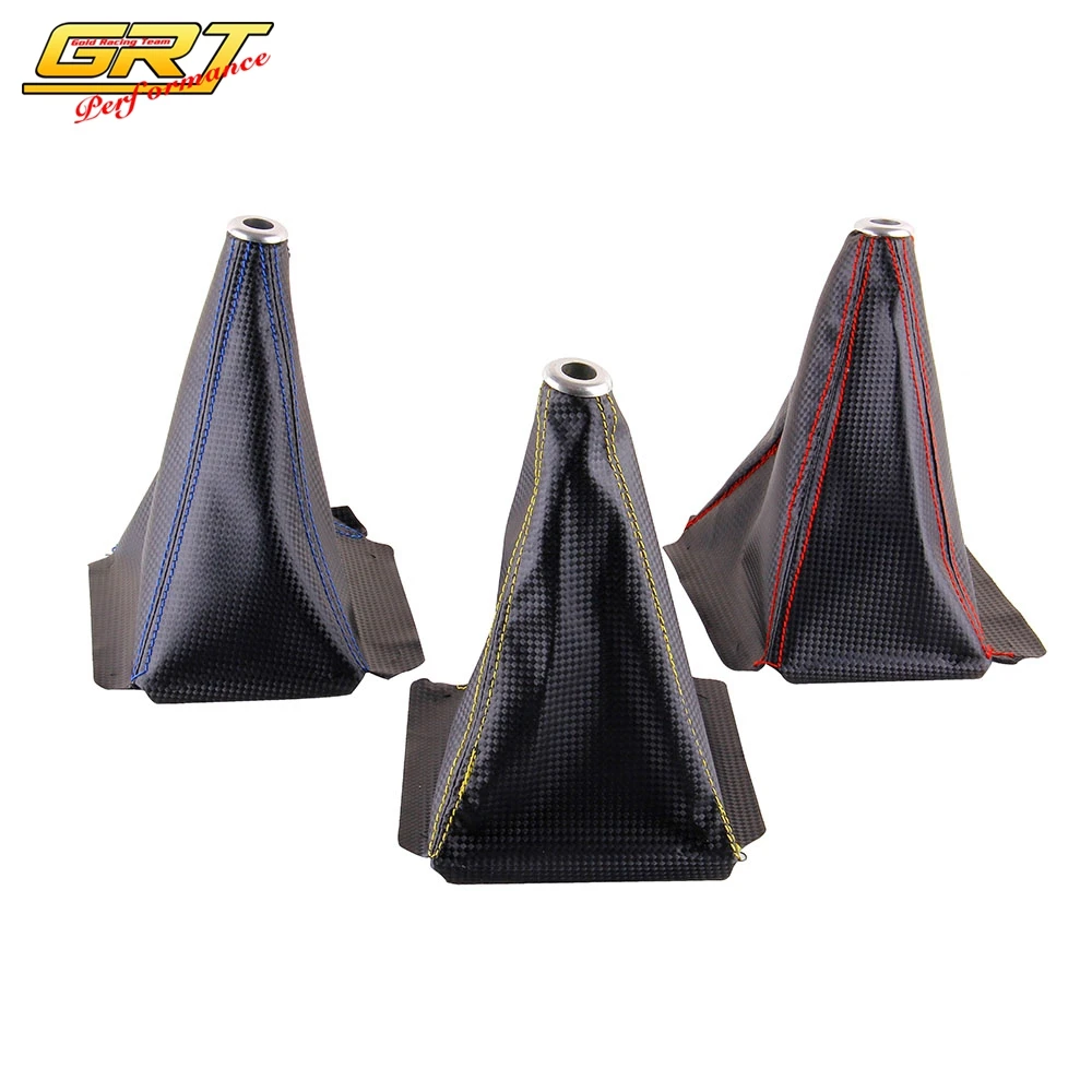 GRT PVC Carbon Fiber Look Red/Gold/Blue Stitch Shift Knob Shifter Boot