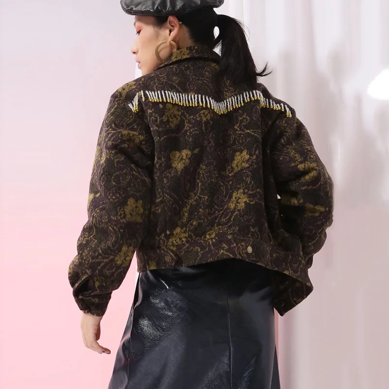 Nouveau Veste Turn Picture Automne 2018 Manteau Collar down Impression xitao Zll1869 Femalr Pleine Europe Lâche Mode Femmes Manches See Gland Lettre 0gqxIwFT