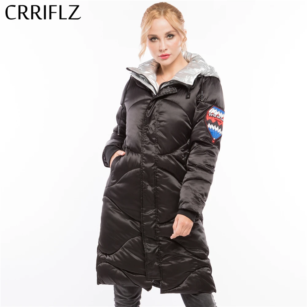 Fashionable Woman Slim Silver Jacket Warm Winter Jacket Women Hooded Coat Down Parkas Long Female CRRIFLZ New Winter Collection