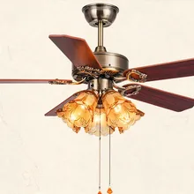 Европейский стиль простой гостиной спальни Электрический Потолочный вентилятор деревянный стеклянный абажур светодиодный светильник 40 дБ настенный переключатель 106 см