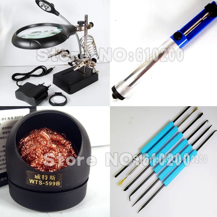 Free shipping 4/PCS Soldering Iron Tip Cleaner+Bga Solder Assist Tools+Magnifier Electric iron
