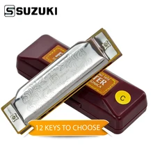 Harmonica Harp Blues Folkmaster Suzuki Standard Silver Gaita 10 12-Keys Beginner 1072