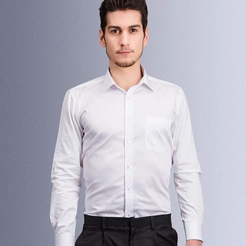 Однотонная саржевая белая офисная мужская элегантная Рабочая Рубашка нежелезная стойкая к морщинкам с длинным рукавом брендовая Высококачественная Мужская одежда рубашки