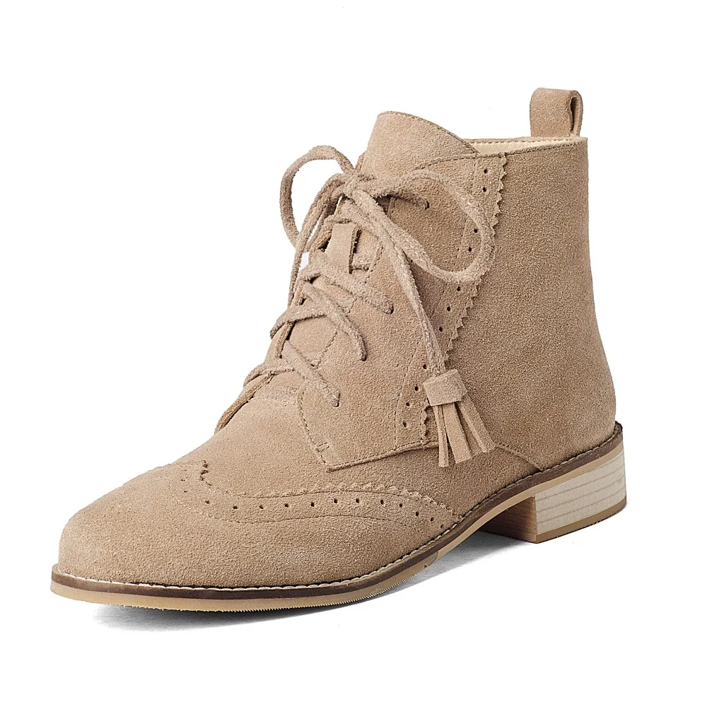 

Winter Genuine leather Women boots 4cm heels boot Plus size 34-43 Sexy girl brogue boots Low heel Autumn boots Ankle shoes Woman