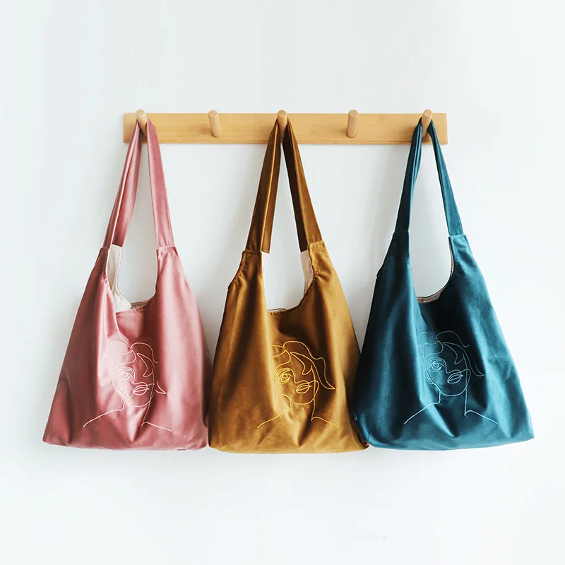 Youda модный стиль Японский бархатный материал сумки на плечо вышивка повседневная женская сумка Большая вместительная сумка