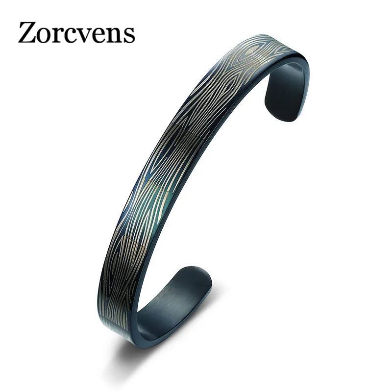 

ZORCVENS Fashion Cuff Bangle Bracelet Men Cool Punk 9mm Wide Black Stainless Steel Male Bracelet Jewelry