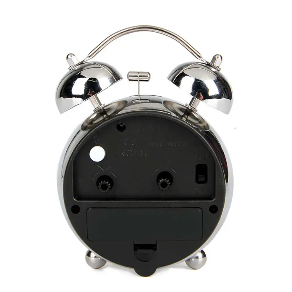 4.5 Inch Metal Bell Alarm Clock Fashion Simple Convex Glass Alarm Clock Classic Student Bed Mute with Night Light