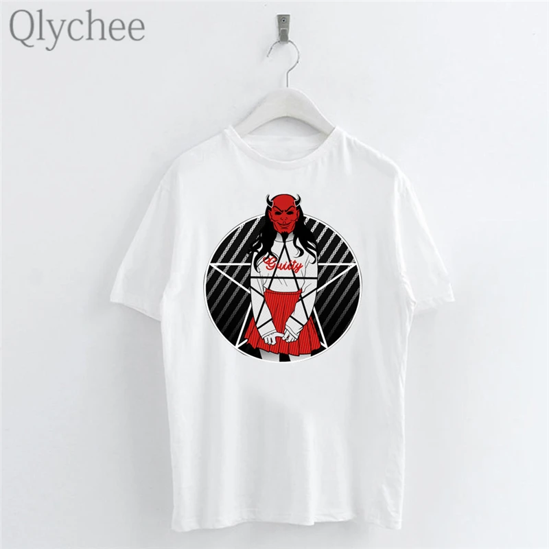 

Qlychee Harajuku Devil Series Print Female T-shirts Top Tees Five-pointed Star O-Neck Short Sleeve Loose Women T Shirts Top Tees