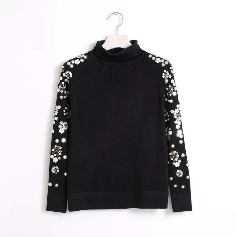 

2018 Womens Sweaters Fashion 2018 Autumn/winter Turtleneck Korean Sweater Sequin Beading Embroidery Women Sweaters Big Size
