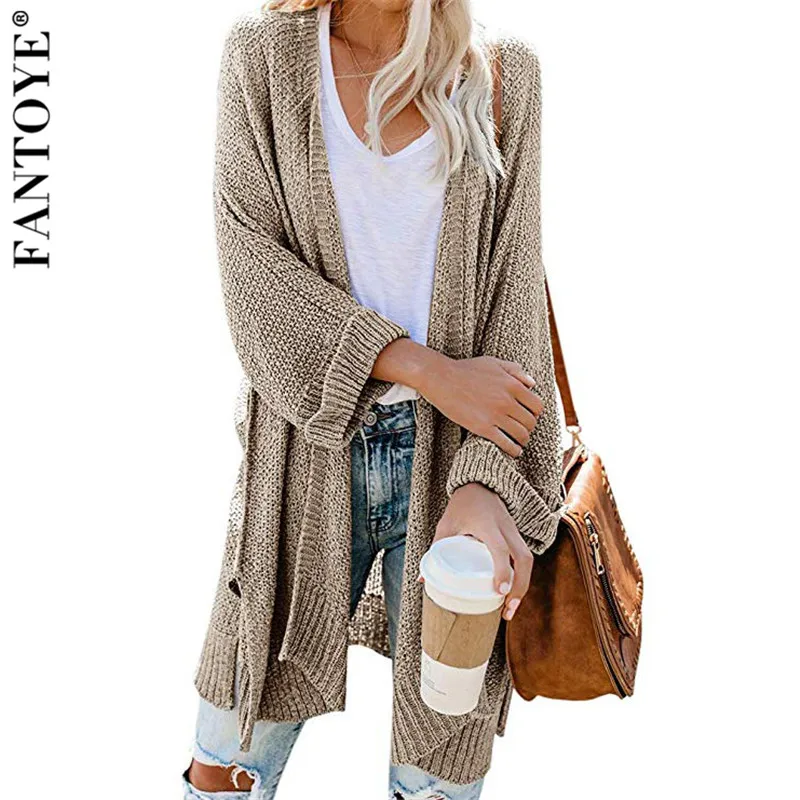 Fantoye, Осенний Модный женский свитер, кардиган, длинный рукав, вязаный базовый свитер, пальто для женщин, повседневная накидка, топы размера плюс - Цвет: Хаки