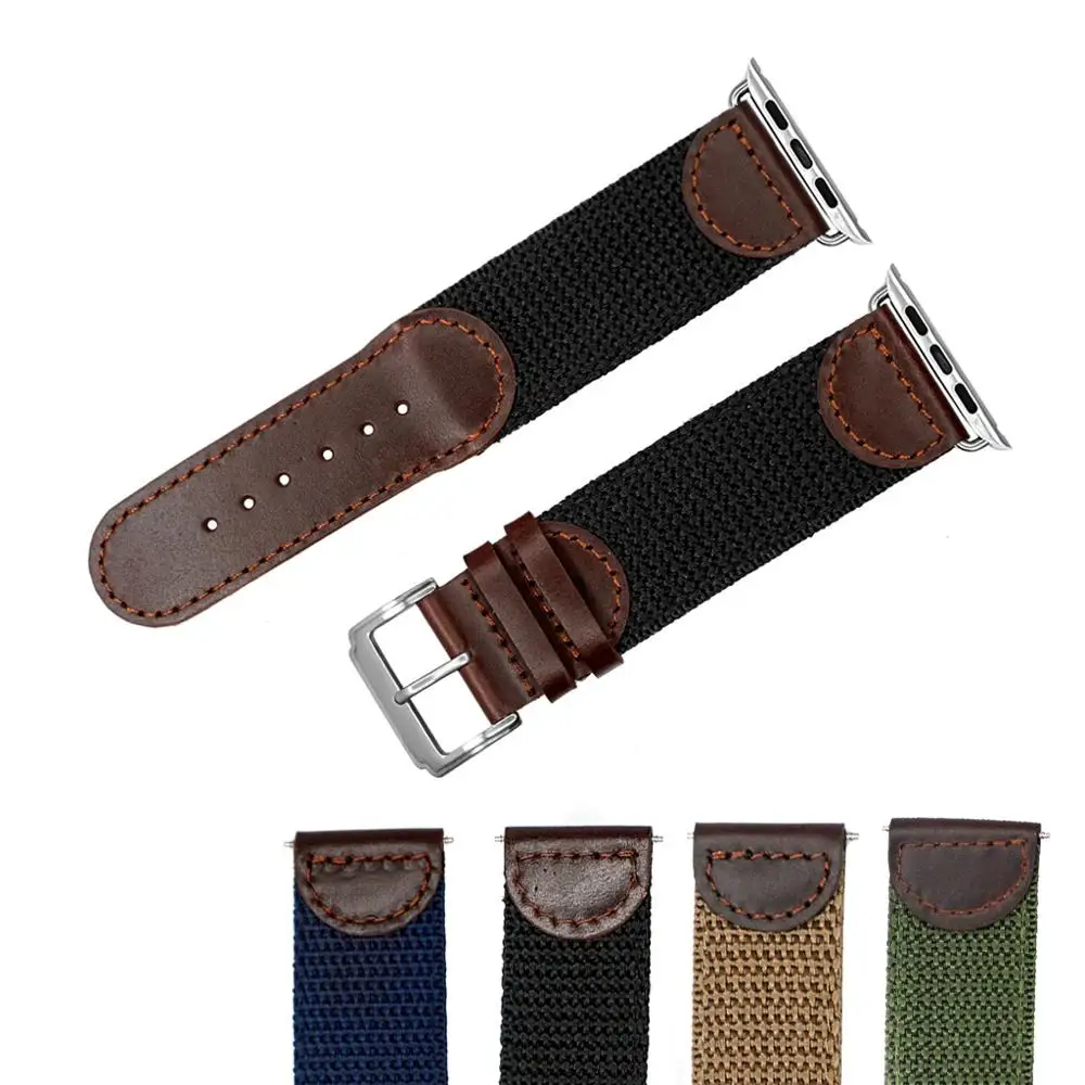 Ремешок YQI для Apple Watch Band 38 мм 40 42 44 браслет из натуральной кожи с нейлоновым НАТО